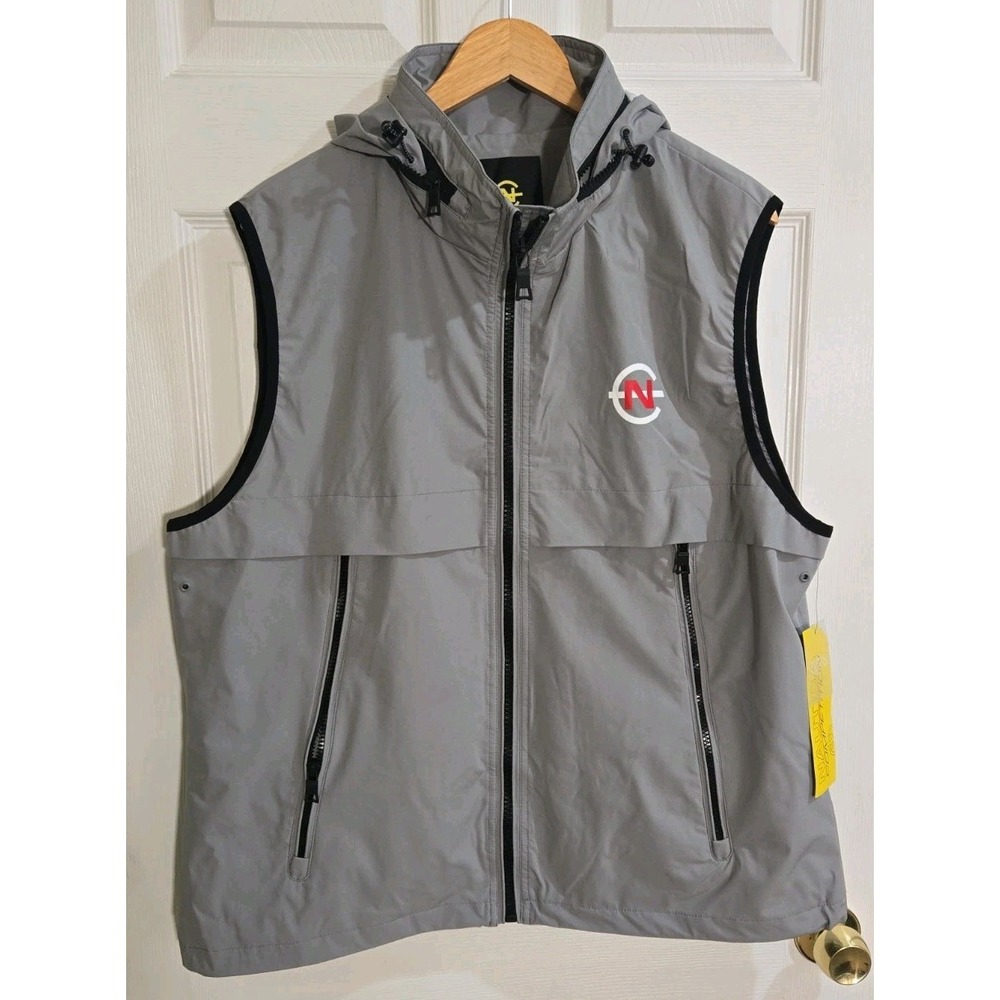 Nautica Vest Jacket Hooded LARGE Sharkfin Gray Mens Competition NEW